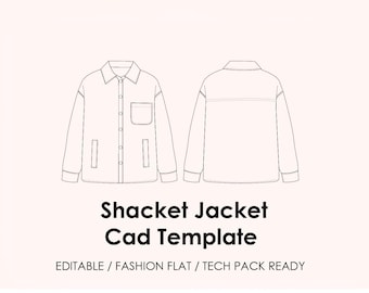 Shacket Jacket   CAD Template | Editable AI Vector + JPEG | Fashion Flat Drawing | Tech Pack Ready + Mockup (Flat Lay & Model)