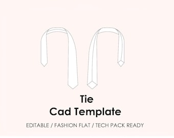 Tie CAD Template | Editable AI Vector + JPEG | Fashion Flat Drawing | Tech Pack Ready + Mockup (Flat Lay & Model)