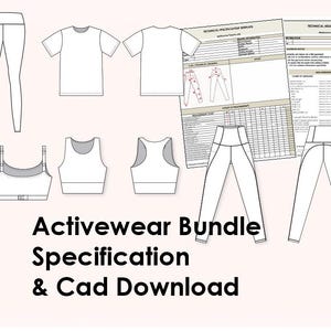 Modello di specifiche tecniche (Excel) e pacchetto CAD per abbigliamento sportivo – Scheda tecnica di moda per designer (SOLO APRILE)