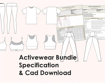 Activewear Bundle Technical Specification Template (Excel) & CAD Bundle – Fashion Spec Sheet for Designers APRIL ONLY
