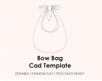 Bow Bag CAD Template | Editable AI Vector + JPEG | Fashion Flat Drawing | Tech Pack Ready + Mockup (Flat Lay & Model)