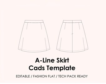 A-Line Skirt CAD Template | Editable AI Vector + JPEG | Fashion Flat Drawing | Tech Pack Ready + Mockup (Flat Lay & Model)