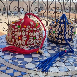 Handmade Moroccan Fez – Luxury Berber Hat with Cowrie Shells and Tassel | Perfect for Décor, Weddings and Gifts