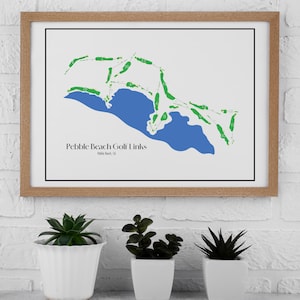 Pebble Beach Golf Links Course kaart Californië PGA Wall Art Artwork Golf Print Poster Vaderdagcadeau voor papa Verjaardagscadeau voor mannen of vrouwen