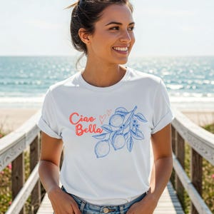 Ciao Bella avec des citrons PNG SVG en téléchargement numérique, ambiance italienne mignonne, côte amalfitaine, chemise vieil argent