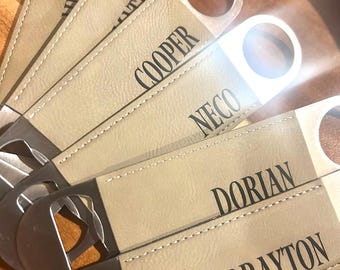Engraved Leather Bottle Opener | Custom Bar Tool Gift