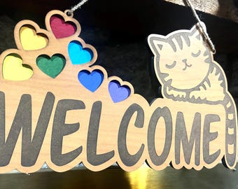 Cherry Pride Month Cat Themed Welcome Hanger
