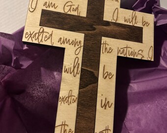 Engraved Wooden Cross - Scripture - Rustic Christian Decor