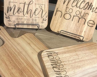 Engraved Oak Cutting Boards; Simple Gifts; Functional Serving Boards