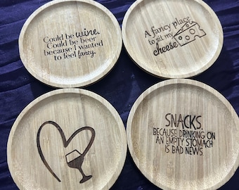 Engraved Bamboo Wine Glass Charcuterie Topper (4" Diameter)