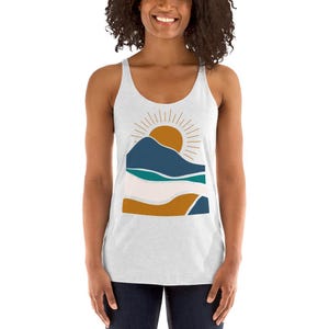 Sunrise Landscape Tank Top – Women’s Racerback Graphic Shirt – Retro Nature-Inspired Top – Minimalist Art Tank – Funk + Fina