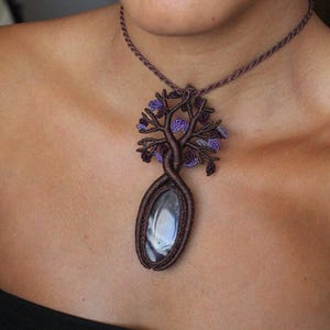Macrame tree necklace with amethyst ,macrame jewelry, boho jewelry, handmade macrame, hippie crafts, boho style, handcrafted macrame&#39;