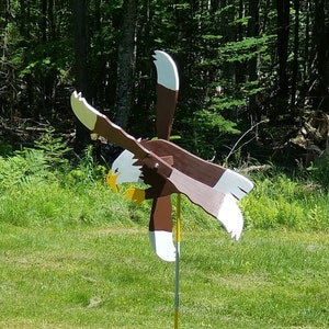 Bald Eagle Whirligig, yard and garden wooden Wind Spinner, Folk Art
