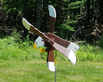 Bald Eagle Whirligig, yard and garden wooden Wind Spinner, Folk Art
