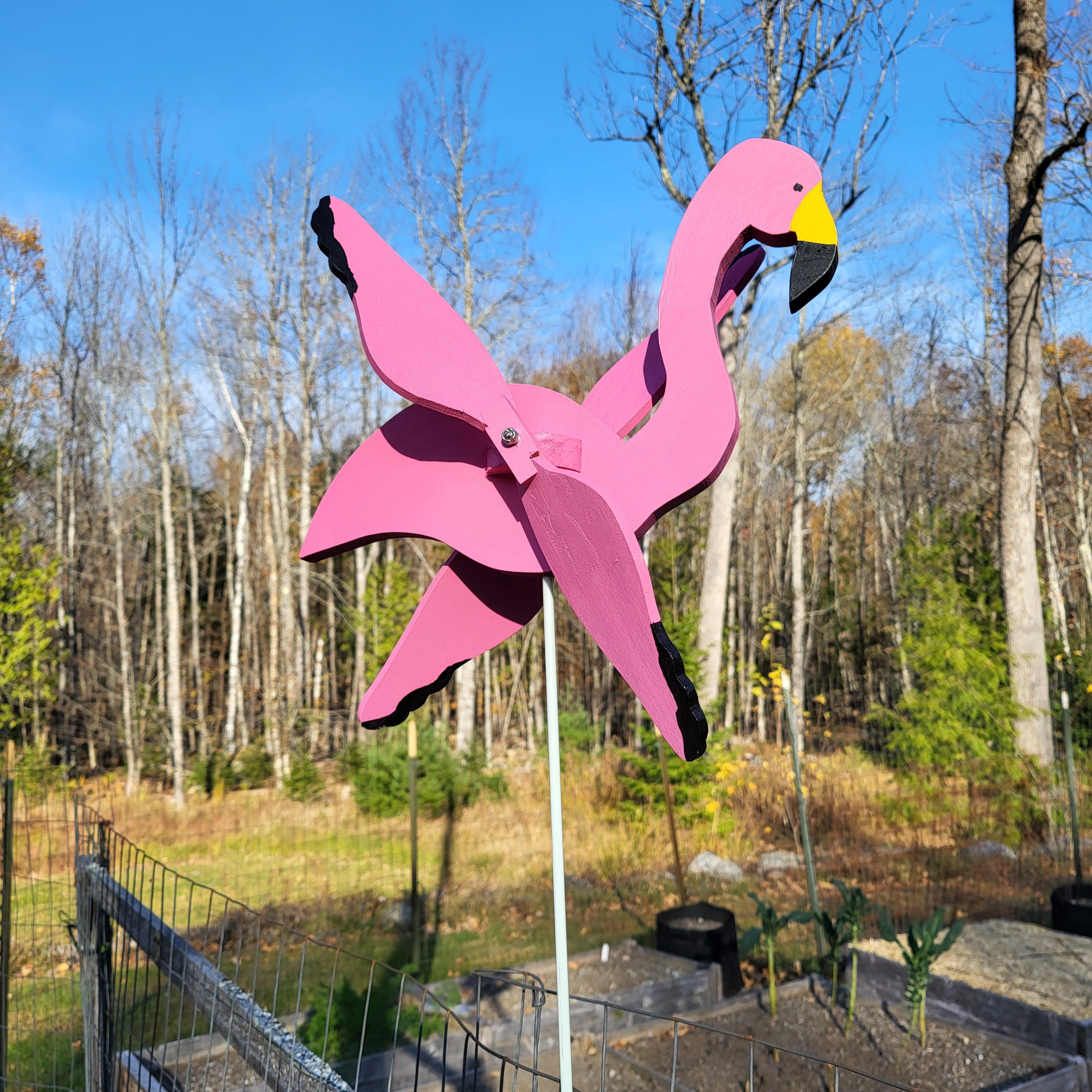Pink Flamingo Whirligig - Yard and Garden Wooden Wind Spinner