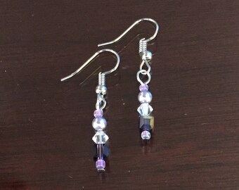 Purple drop earrings with Swarovski Crystal beads