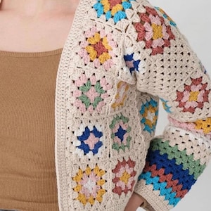Granny Square Crochet Cardigan: Handmade 70s Style Boho Jacket