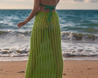 Handmade Crochet Halter Maxi Dress: Two-Tone Boho Beach Cover-Up