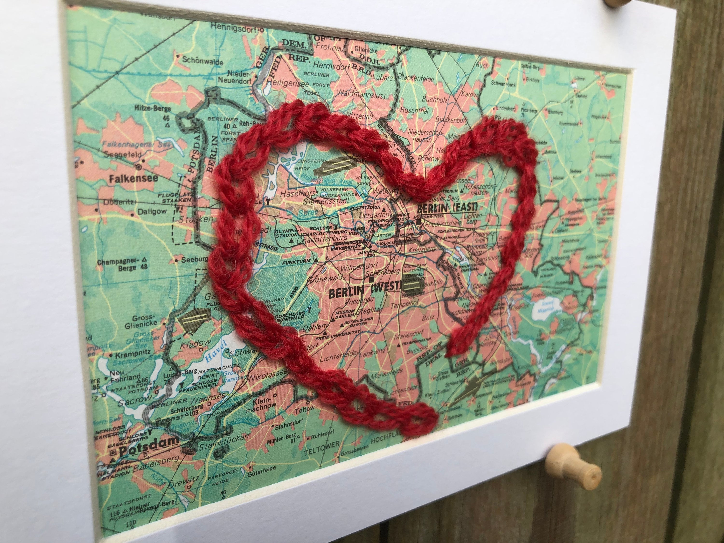 Decoupaged Heart Map Personalized Hand Stitched Heart Vintage Map 4x6 for Wedding ...