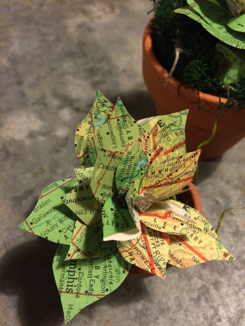 Handmade paper succulent from vintage maps image 5