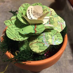 Handmade paper succulent from vintage maps image 3