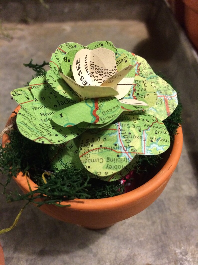 Handmade paper succulent from vintage maps image 3