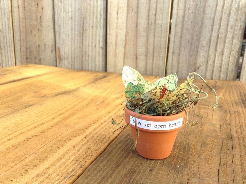 Handmade paper succulent from vintage maps image 1