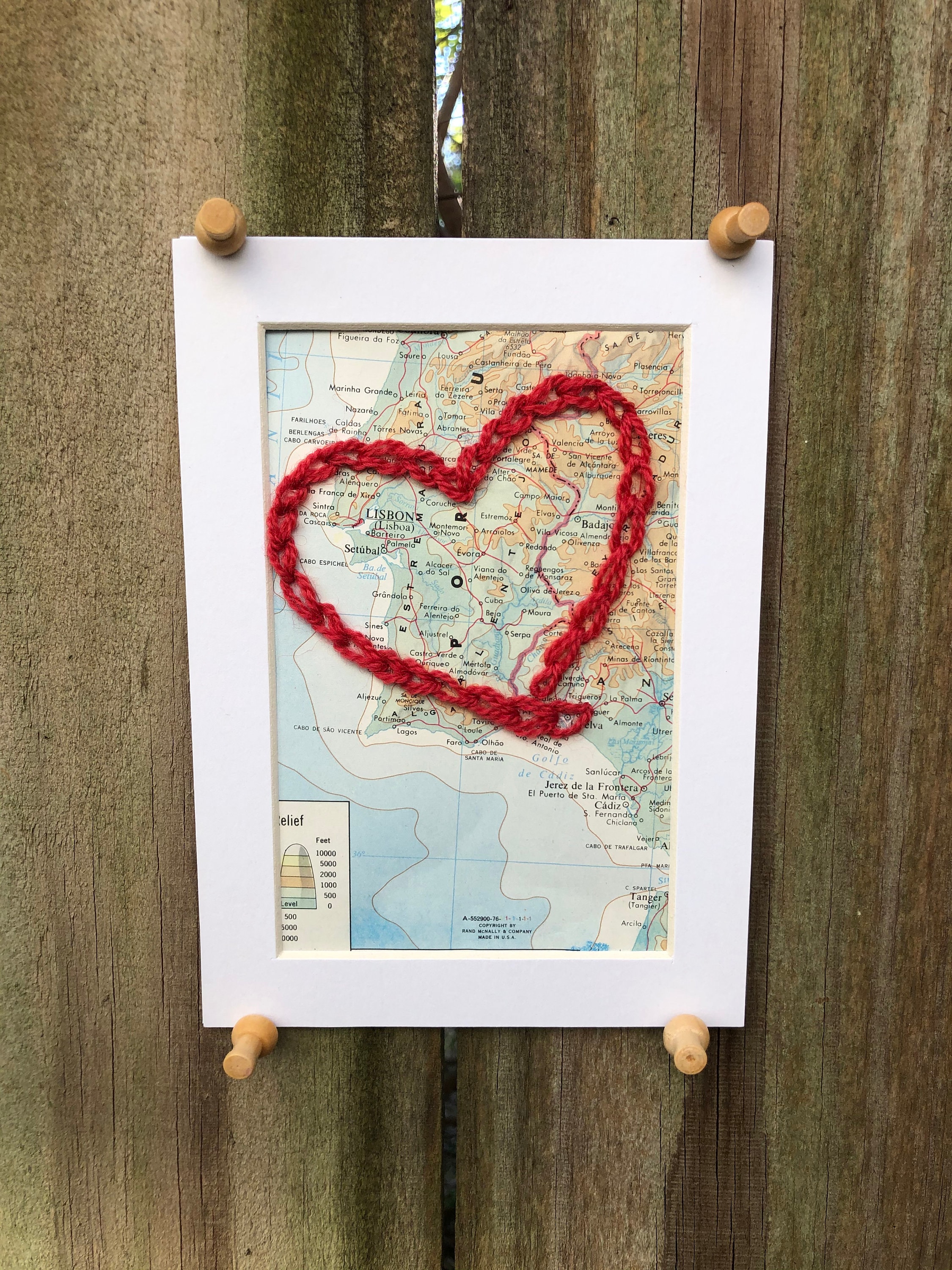 Decoupaged Heart Map Personalized Hand Stitched Heart Vintage Map 4x6 for Wedding ...