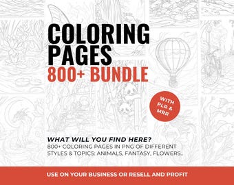 800+ AI Coloring Pages: Animals, Fantasy, Landscapes (PLR & MRR)