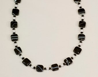 Black Sardonyx August Birthstone Art Deco Necklace