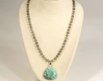Semiprecious Labradorite and Jasper Necklace Jasper Pendant
