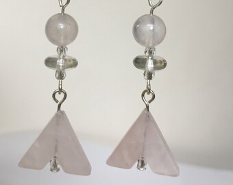Rose Quartz with Light Sage Dangle Earrings