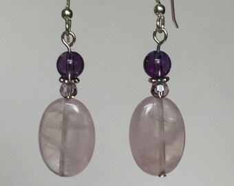 Rose Quartz and Amethyst Dangle Earrings
