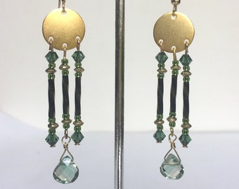 Green Quartz and Swarovski Crystal Earrings