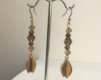Swarovski Crystal and Czech Glass Golden Leaf Earrings