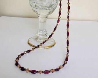 Garnet Oval and Swarovski Crystal Necklace