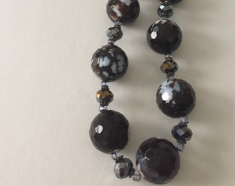Light Blue/Dark Brown Agate Sphere Balls Statement Necklace