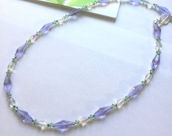 Lavender Iolite and Peridot Swarovski Crystal Springtime Colors Necklace