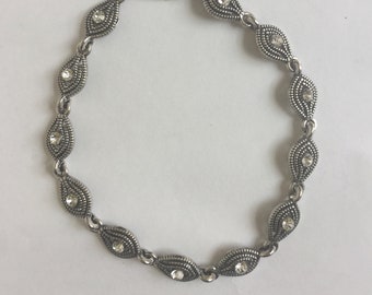Antiqued Silver and Glass Sparkly Bracelet