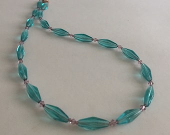 Turquoise Aqua Glass Bead and Swarovski Crystal Necklace