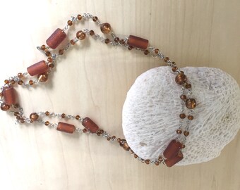 Sea Glass and Topaz Crystal Wire Wrapped Layering Necklace