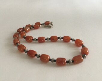Orange Agate and Pewter Necklace