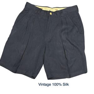 Vtg Tommy Bahama Silk Pleated Shorts Men 30 Navy Blue Summer Old Money Coastal image 1