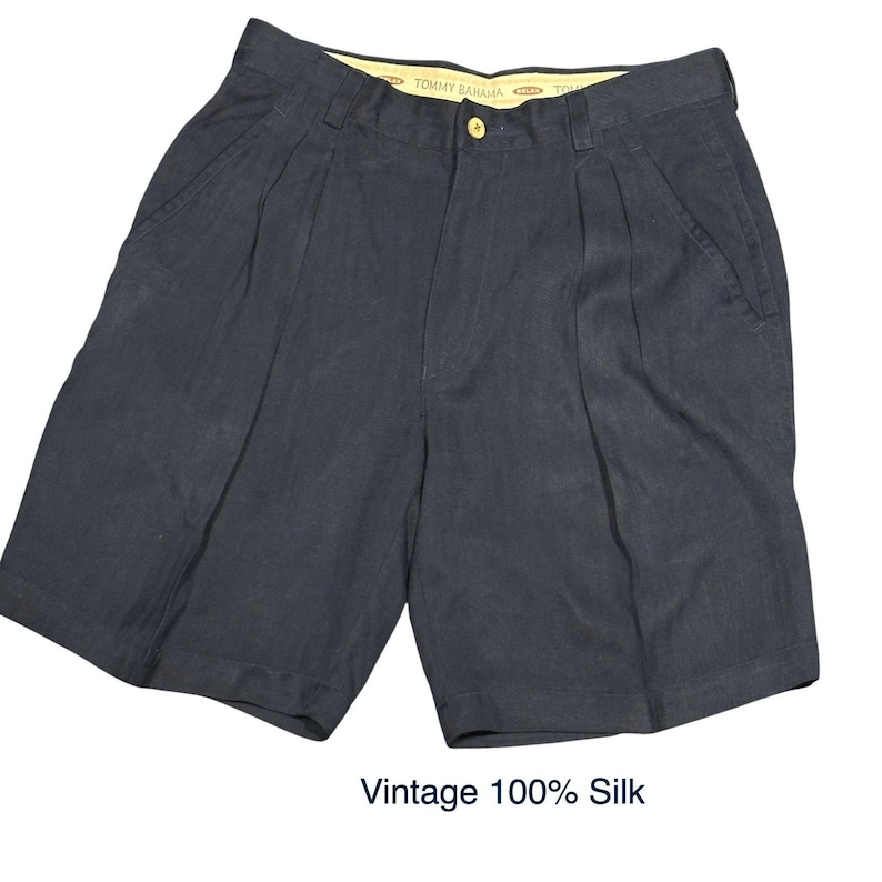Vtg Tommy Bahama Silk Pleated Shorts Men 30 Navy Blue Summer Old Money Coastal image 1