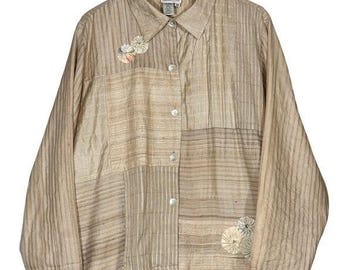 VTG Kaltwasser Creek Seide Patchwork Button Up Langarm-Shirt Leicht 2X