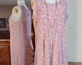 Vintage April Cornell Pink and Mauve - 90s Cottagecore Roses Vintage Style Print Dress - Size M/L - Rayon Crepe