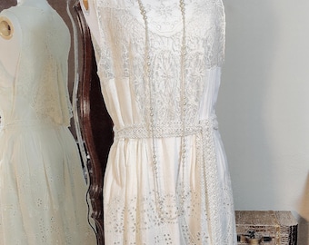 Beautiful Antique Inspired Ivory Eyelet and Embroidered Lace Dress - NWT - Vintage 20s Style - Wedding or Garden Party Dress - Anthropologie