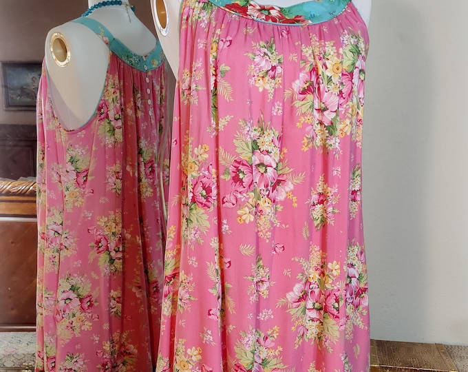 April Cornell Vintage - Pink Floral Woven Rayon - Vintage Inspired Sundress - Cottagecore - Pockets - S to XL
