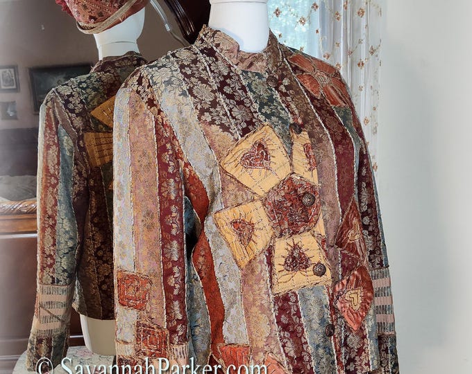 Stunning Vintage 1990s Designer Sandy Starkman - Autumn Tones and Metallic Copper Fabulously Embroidered Western Bohemian Jacket -- L