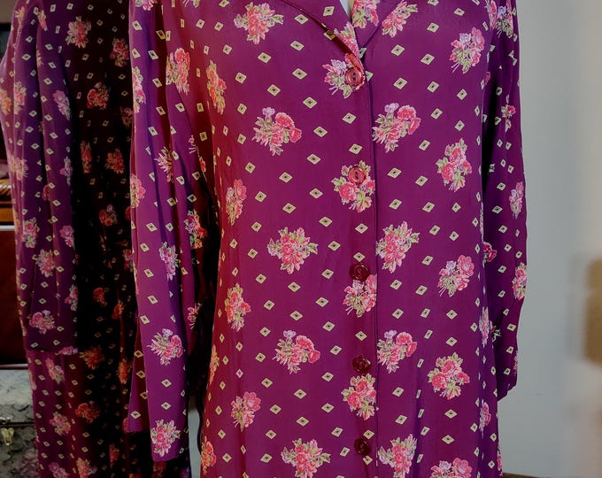 Wonderful Vintage 1990s New With Tags April Cornell Dress - Vivid Purple and Pink Floral -  Rayon Crepe Tea Dress - Size M